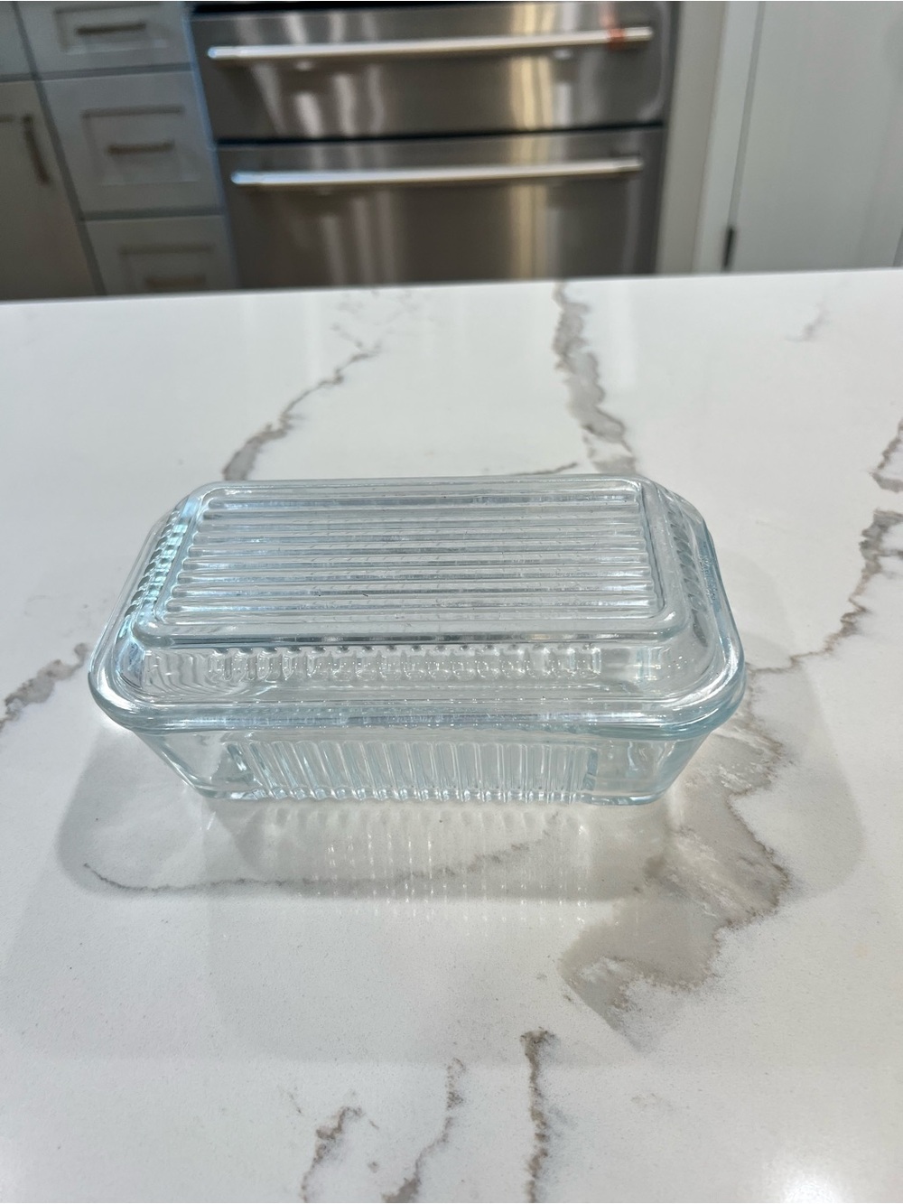 Vintage Pasabahce Clear Ribbed Glass Butter Dish With Lid ~ Refrigerator Storage